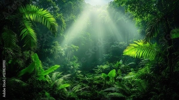 Fototapeta Lush Rainforest Canopy Bathed In Sunlight