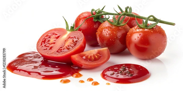 Fototapeta A Tantalizing Image of Fresh Tomatoes Splashing in Delicious Ketchup for Culinary Presentation