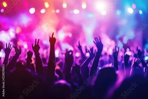 Fototapeta DJ performing at a lively nightclub, the crowd cheering in sync with vibrant beats
