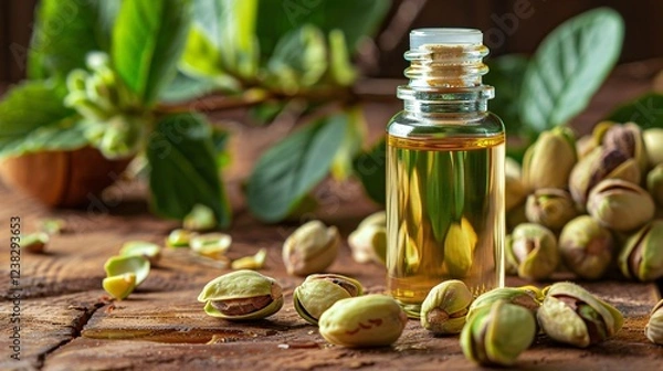 Fototapeta Pistachio essential oil. Selective focus