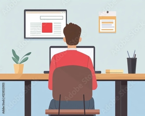 Fototapeta Man sitting at a cafe with a laptop displaying Job Application Rejected email, career struggle, emotional storytelling