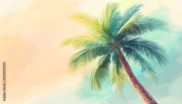 Fototapeta A Single Palm Tree Against A Pastel Sky