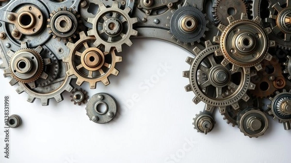 Obraz Steampunk-inspired metalwork with gears and cogs, science, metallic, industry