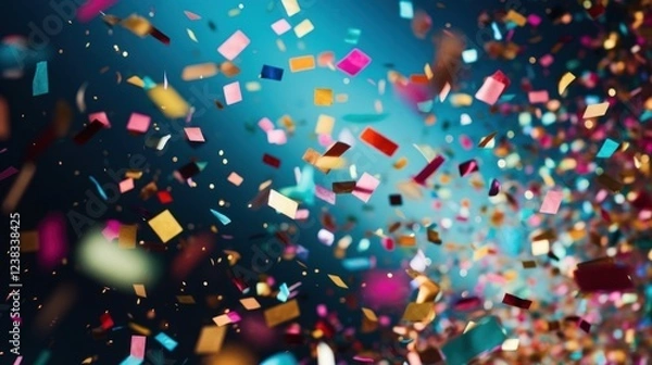 Fototapeta Colorful Confetti Rains Down in a Vibrant Burst During Celebration, Festivity, Event, or Special Occasion with Sparkling Light Effects