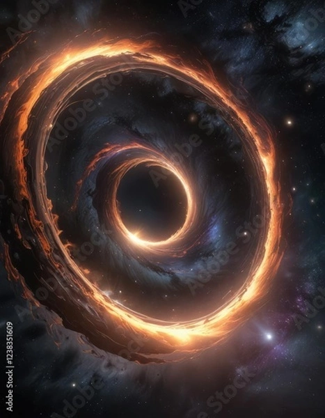 Fototapeta Swirling black hole in a starry universe background , nebula, void