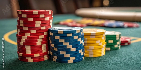 Fototapeta A Set of Colorful Poker Chips Isolated on a White Background for Gaming