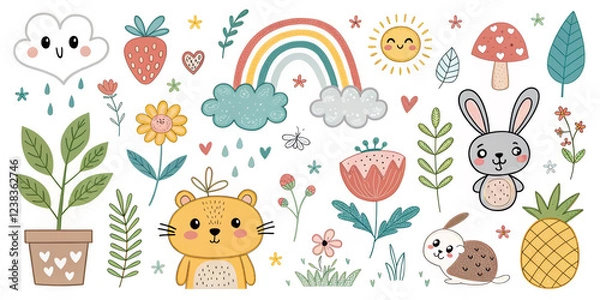 Fototapeta Adorable Hand-Drawn Doodle Elements for Fun Designs