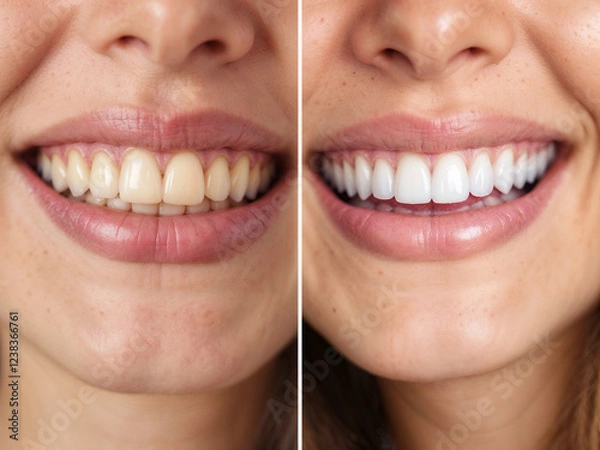 Obraz Teeth whitening shows before and after results for dental care improvement