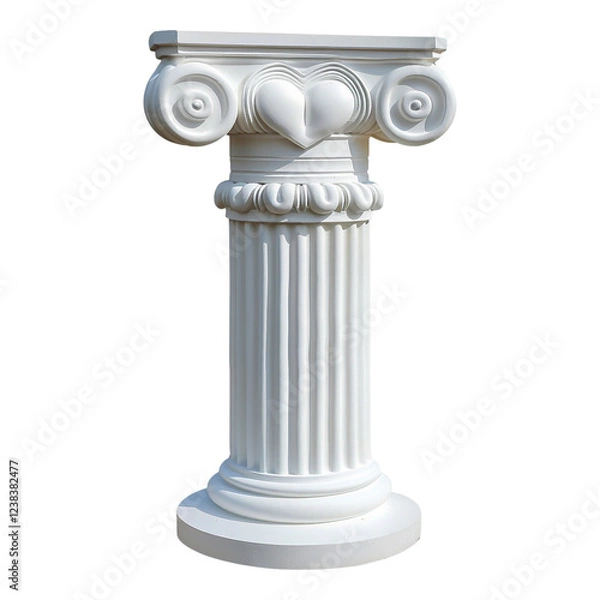 Fototapeta White Greek column flanked by heart-shaped torches - Ideal for interior design websites and Valentine's Day promotions
