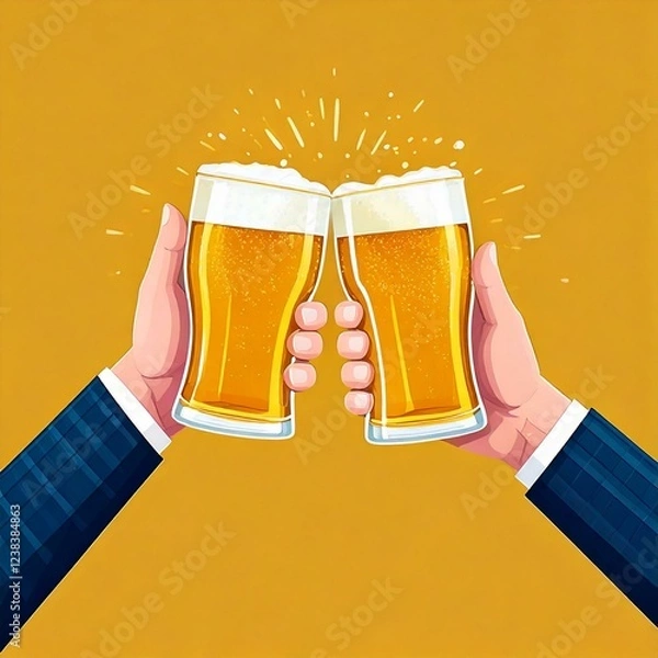 Fototapeta ビールが入ったグラスで乾杯する手のイラスト