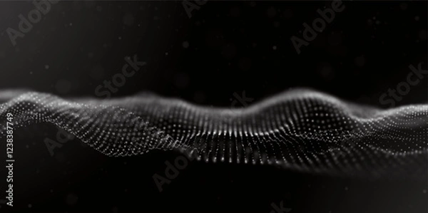 Fototapeta Abstract white particle background. Flow wave with dot landscape. Digital data structure. Future mesh or sound grid. Pattern point visualization. Technology vector illustration.