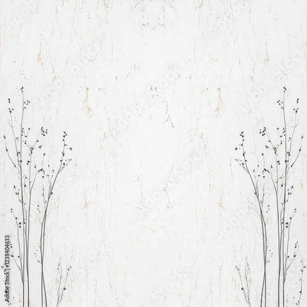 Obraz A minimalistic design featuring delicate, slender branches with small buds against a soft white background, creating an elegant and serene aesthetic.
