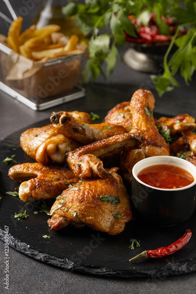 Obraz Mix of baked chicken pieces.