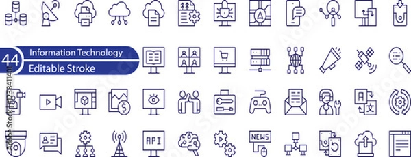 Fototapeta Information Technology Line Editable Icons set. Vector illustration in modern thin line style of science related icons. internet, artificial intelligence, devices, and more.