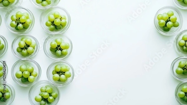 Obraz Green grapes in bowls, white background, food photography, healthy eating