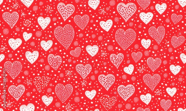 Fototapeta Valentine�s Day texture design with festive repeating hearts