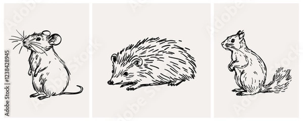 Obraz Cute Mouse, Hedgehog and Squirrel