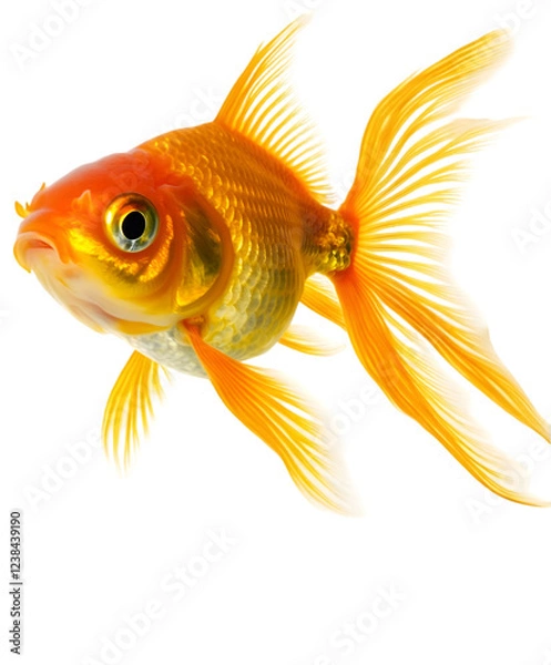 Fototapeta A bright yellow goldfish swimming in clear water, with flowing fins. Transparent background


