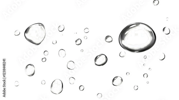 Fototapeta Flowing crystalline water droplets cascading and rippling over a smooth reflective surface in a tranquil minimalist visual composition  The droplets refract and shimmer creating an abstract