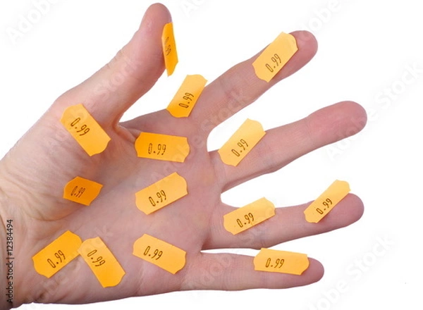 Fototapeta Hand with price tickets