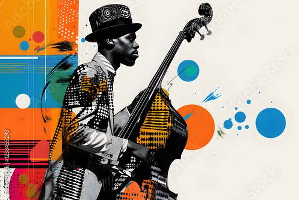 Fototapeta Colorful jazz basis on a halftone overlay background 