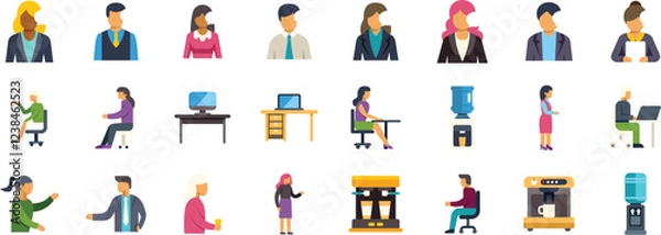 Fototapeta Office workers performing various tasks, highlighting the diverse activities within a contemporary office setting