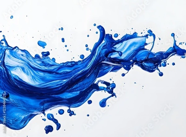 Obraz Vibrant blue paint fluid flowing on a white background, creates a visual effect, generative AI