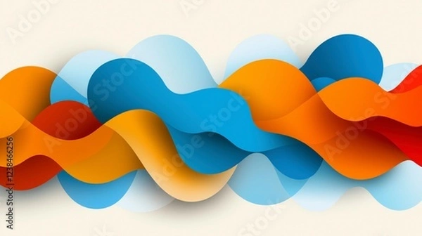Fototapeta Vibrant abstract wave pattern with layered curves in blue, orange, and red, modern digital artwork, fluid motion design, dynamic color contrast, futuristic 3D effect, artistic energy flow.