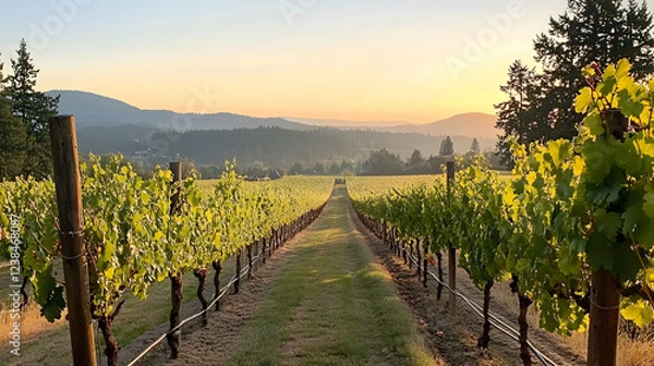 Obraz A row of ripe wine grapes ready for harvest at a vineyard in southern Oregon