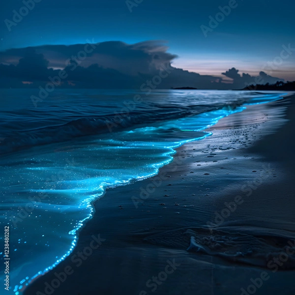 Fototapeta Bio luminescent plankton on a beach 