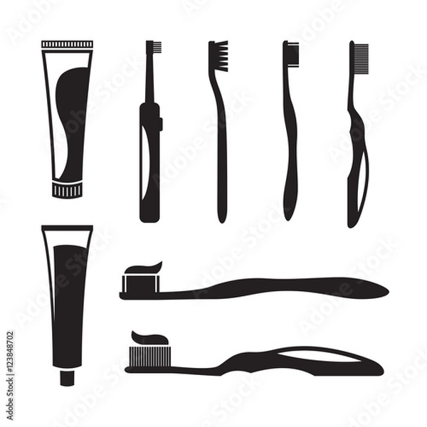 Fototapeta Toothbrush with paste icons set