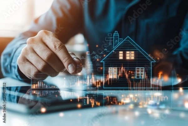 Obraz A mortgage broker pointing at a graph of historical interest rates, explaining fluctuations to a client