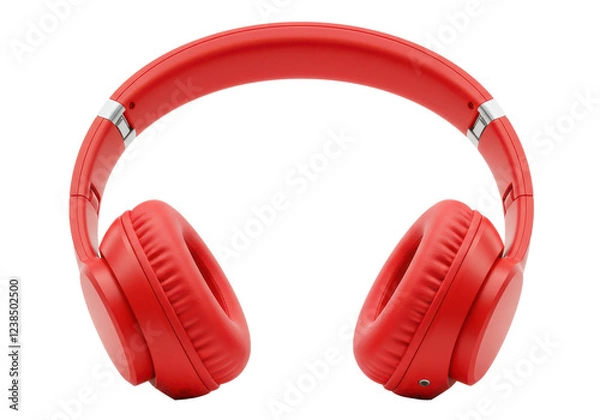 Fototapeta Red wireless headphone isolated on white background, no depth of field, sharp.