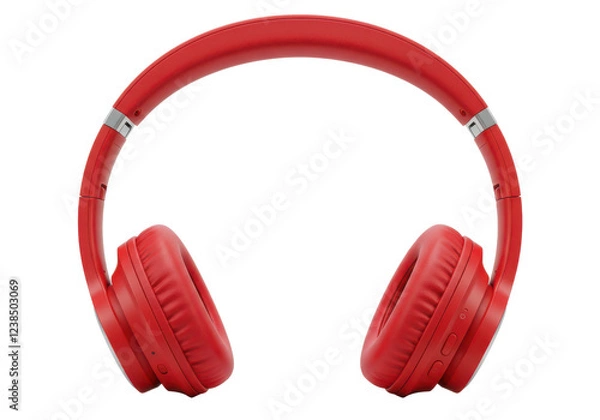 Fototapeta Red wireless headphone isolated on white background, no depth of field, sharp.