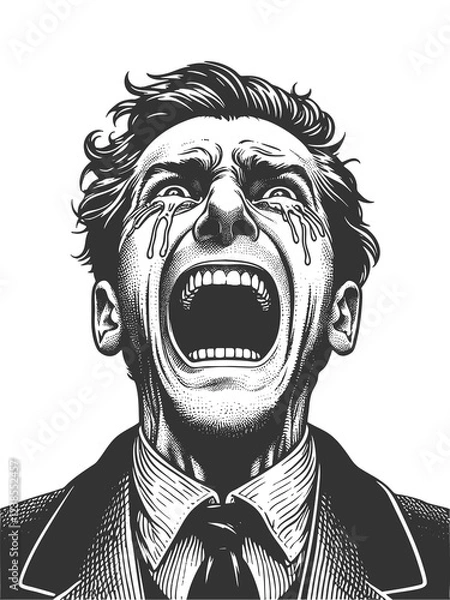 Fototapeta Dramatic Crying Man engraving raster illustration