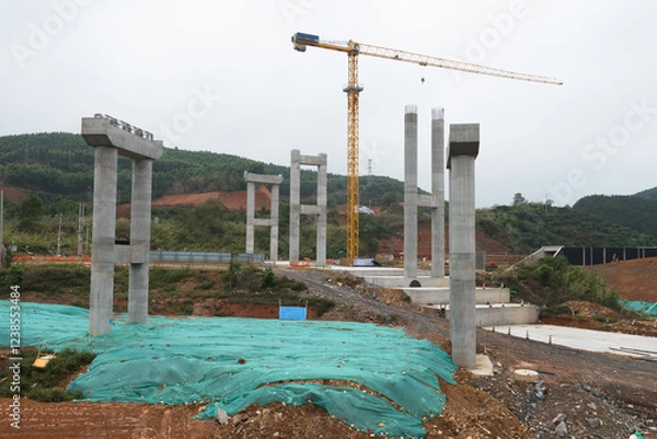 Obraz Freeway ramp bridge pier columns