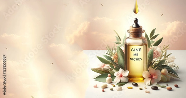 Fototapeta A bottle of oil next to a pot with a plant in it | Premium AI-generated image
