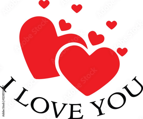 Fototapeta I love you simple text with red couple hearts