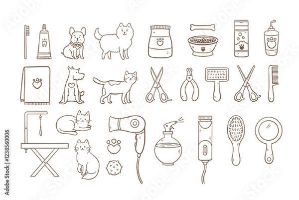 Fototapeta Grooming vector set line Icons