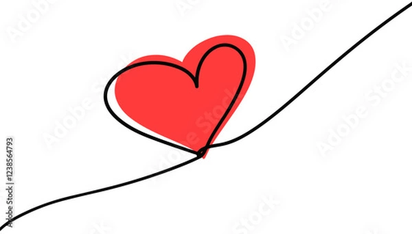 Fototapeta Hand drawn continuous line of love illustration. Minimalist love background.