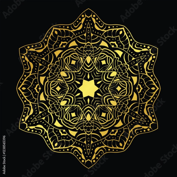 Obraz Luxury Golden Mandala on Black Background – Elegant Ornamental Vector Design