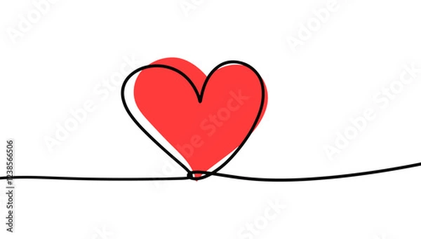 Fototapeta Hand drawn continuous line of love illustration. Minimalist love background.