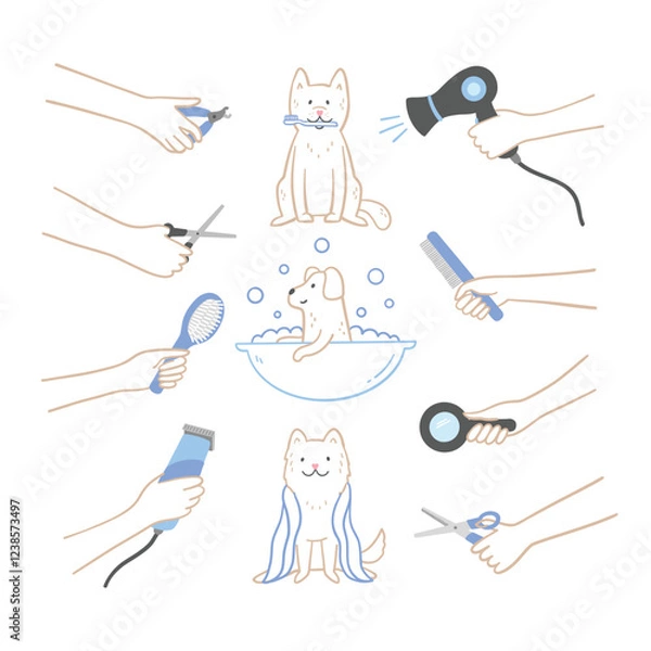 Fototapeta Grooming vector set line Icons.