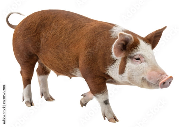 Fototapeta 
Hereford American pig, a breed of domestic pig, with a red color and white spots, on a transparent background