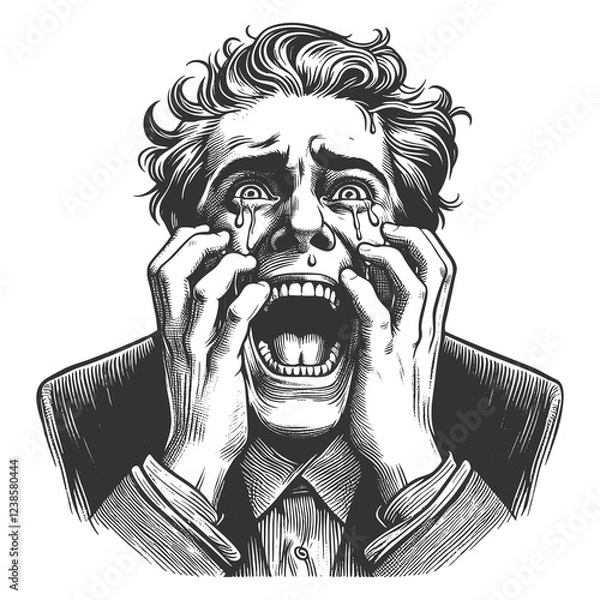 Fototapeta Dramatic Crying Man engraving raster illustration
