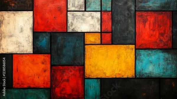 Fototapeta Abstract Colorful Squares Richly Textured Canvas Art. AI Generated
