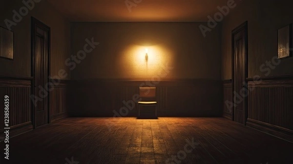 Fototapeta Vintage dark room with chairs and lamp