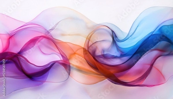 Fototapeta Abstract ripples of translucent smoke in soft and bold colors on a bright white surface