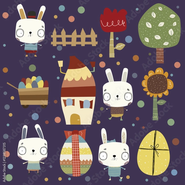 Obraz Cute Easter bunnies vector clip art