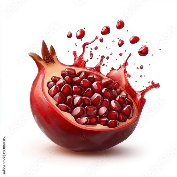 Fototapeta Fresh Pomegranate Half with a Splash of Seeds, Isolated on White Background